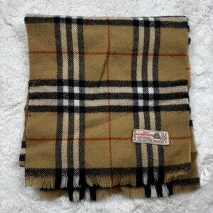 Vintage Nova Check Lambswool Scarf Made in Uraguay Winter Snow Ski Tan 50"x 12"